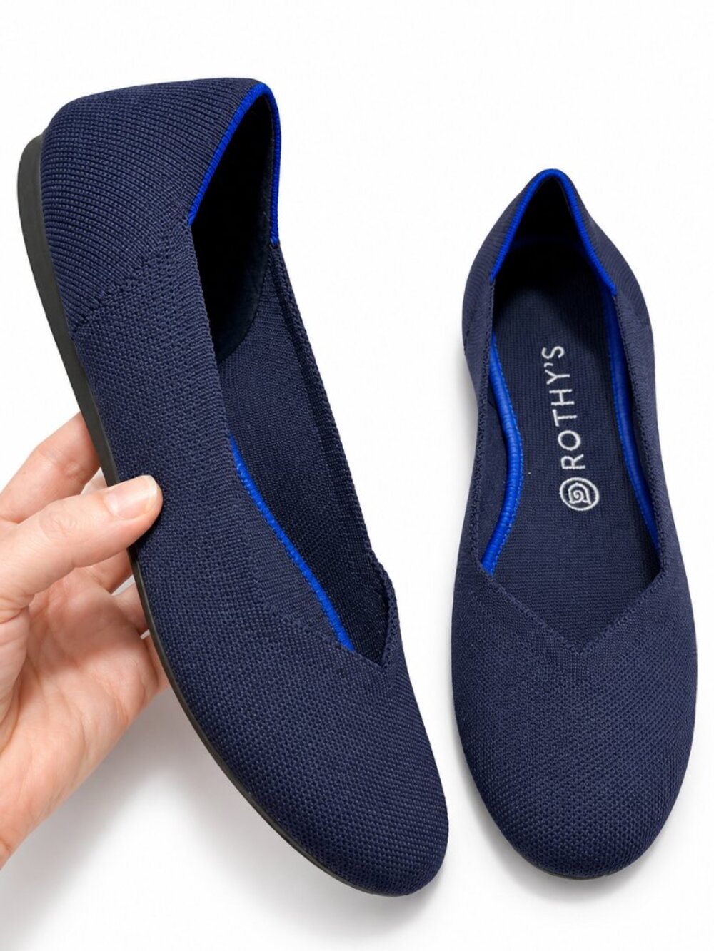 ROTHY'S The Flat Shoes Navy Blue Knit Ballet Flats Size 9.5 Sustainable Comfort